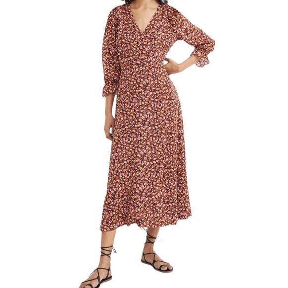 Madewell Long Sleeve Crossover Midi Dress Clipdot Spring Prairie Size medium - Picture 1 of 11